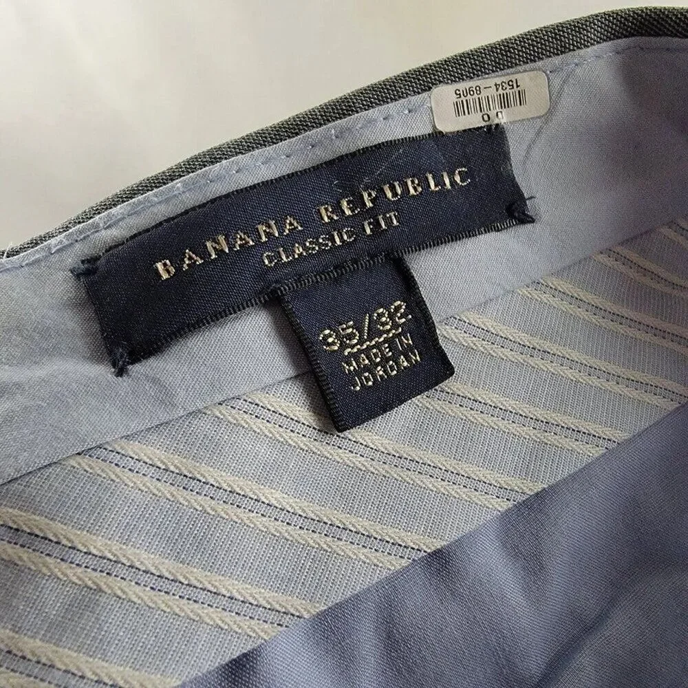 Banana Republic Dress Pants Mens 35x32 Gray Classic Fit Flat Front Cotton Blend